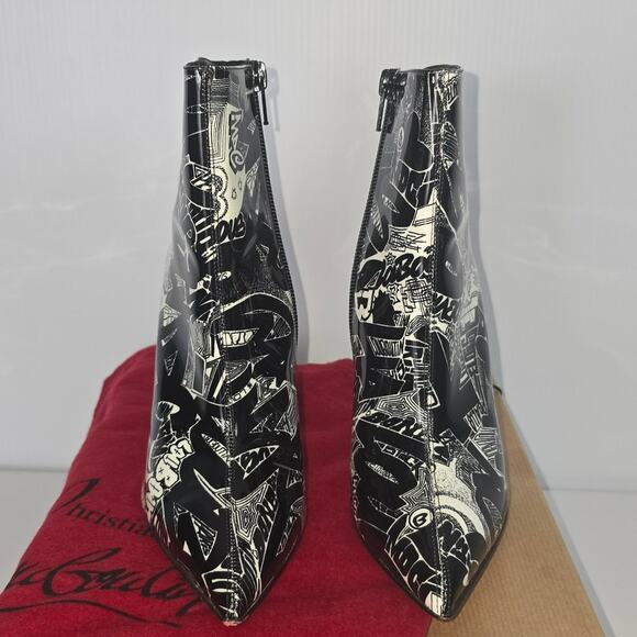Christian Louboutin So Kate 100 Graffiti Patented Ankle Bootie Black White 35.5 - Picture 12 of 15